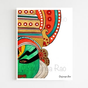 kathakali art print, Kathakali art, kathakali painting, indian art, Kathakali, indian painting, india face mask, indian folk art, kerala art
