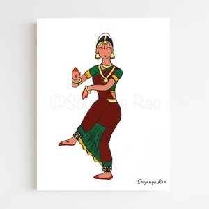 Bharatanatyam Art,Bharatanatyam Art Print,Bharatanatyam painting, Indian art, Indian Paintings, Wall Art, Dancer painting, South Indian