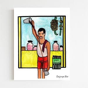 Indian Chai Wala Art Print, Kerala Tea Seller Painting