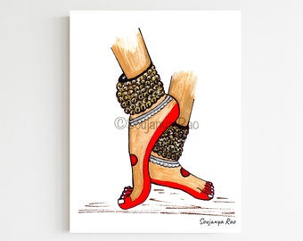 Dancers feet Art,Bharatanatyam Art Print,Bharatanatyam, Kathak, Indian art, Indian Paintings, Home Decor, Wall Art, Indian Dancer painting