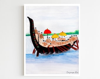 Kerala landscape, Kerala boat race, Kerala art, Kerala painting, indian art , indian painting, kerala , indian home decor, south asian art