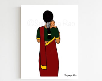 Mothers day gift, mother child art print, Motherhood, South asian art, Indian Art print, South indian art, indian home decor, Mothers love