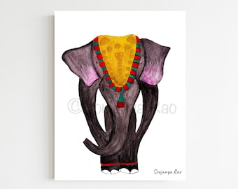 Kerala art, Kerala Painting,Kerala elephant art print, Indian art, Indian painting, Indian art print, Thrissur Pooram, South Indian art