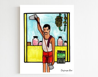 Tea seller, Kerala art, Tea shop, Chai wala, Indian art, Indian street vendors, India painting, Indian street art, Indian street hawkers