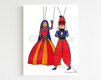 Rajasthani Art print, Rajasthani Puppet, Katputhli, Indian home decor, Rajasthani wall decor, Indian wall art, Indian art, South Asian art