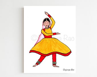 Kathak Dancer Art Print, Indian Dance Painting, Home Decor
