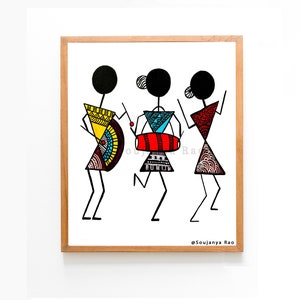 Living room wall art, Living room wall prints, Warli Art prints, Mid Century modern art prints, warli painting, music prints, wall art