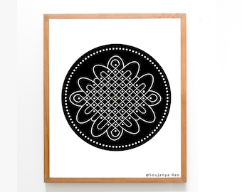 Kolam Art Print, Minimal Indian Decor