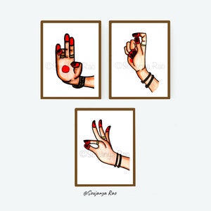 Bharatanatyam Art Print SET OF 3, Bharatanatyam Mudras,Indian Dancers,Kathak, Indian art, Indian Paintings, wall art, Indian Dancer painting