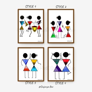 Warli Art, Warli painting, Warli prints, gifts for friends,Geometric art, wall art print, Mid century modern art prints, Line art,