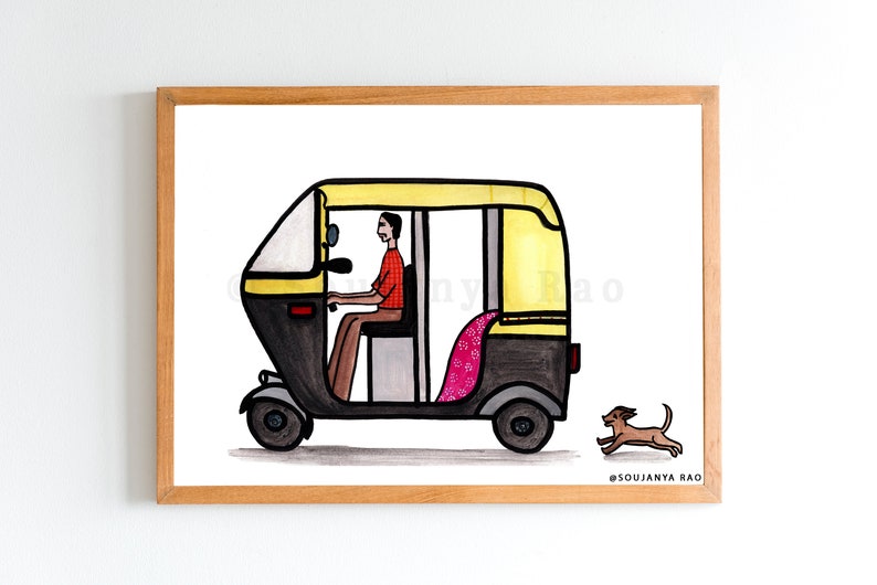 Auto Rickshaw, Indian Auto Rickshaw, Auto Rickshaw illustration, Rickshaw, Tuk Tuk, Indian art, Indian painting, Quirky indian art image 2