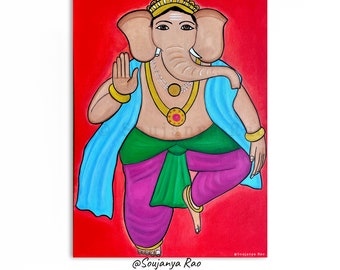 Origineel Ganesha-acrylschilderij, moderne Indiase kunst, 18 x 24 inch