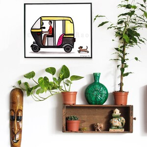 Auto Rickshaw, Indian Auto Rickshaw, Auto Rickshaw illustration, Rickshaw, Tuk Tuk, Indian art, Indian painting, Quirky indian art image 3