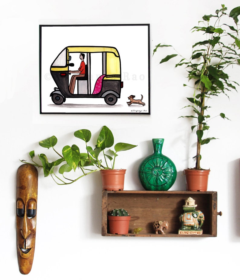 Auto Rickshaw, Indian Auto Rickshaw, Auto Rickshaw illustration, Rickshaw, Tuk Tuk, Indian art, Indian painting, Quirky indian art image 3