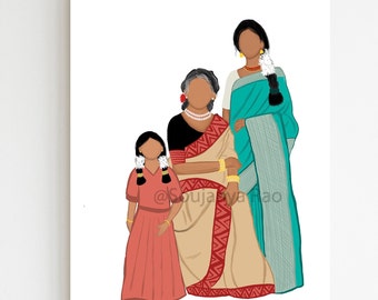 South asian art, 3 generation indian art, Jasmine, Southindian art, Indian print, tamil, Minimalist indian art,Desi girls,Indian woman art,