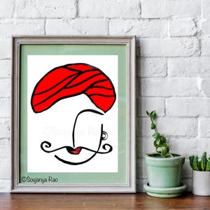 Indian art, Minimal Abstract Art,South Asian art, Face, Abstract Faces Art,Rajasthani Art print, Indian home decor, Rajasthani wall decor image 4