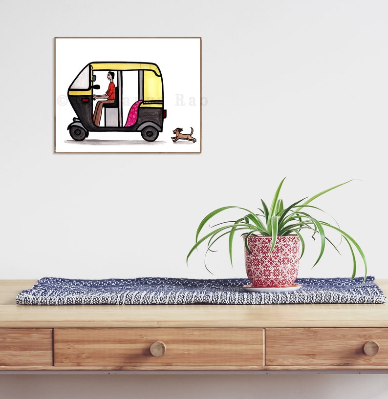 Auto Rickshaw, Indian Auto Rickshaw, Auto Rickshaw illustration, Rickshaw, Tuk Tuk, Indian art, Indian painting, Quirky indian art image 5