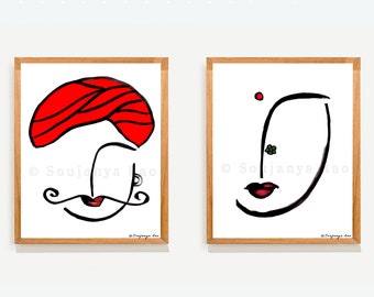 Indian art, Minimal Abstract Art,South Asian art, Face, Bindi, Abstract Faces Art,Abstract Expressionist Art, Indian home decor,Modern art