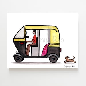 Auto Rickshaw, Indian Auto Rickshaw, Auto Rickshaw illustration, Rickshaw, Tuk Tuk, Indian art, Indian painting, Quirky indian art image 1