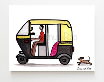 Auto Rickshaw, Indian Auto Rickshaw, Auto Rickshaw illustration, Rickshaw, Tuk Tuk, Indian art, Indian painting, Quirky indian art