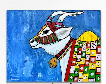 Indian Bull painting, Decorated Bull painting,Indian bull art, Indian painting, Indian art, Indian contemporary painting,Bull painting,Nandi