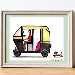 Auto Rickshaw, Indian Auto Rickshaw, Auto Rickshaw illustration, Rickshaw, Tuk Tuk, Indian art, Indian painting, Quirky indian art image 4