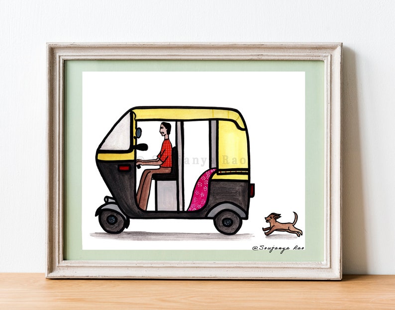 Auto Rickshaw, Indian Auto Rickshaw, Auto Rickshaw illustration, Rickshaw, Tuk Tuk, Indian art, Indian painting, Quirky indian art image 4