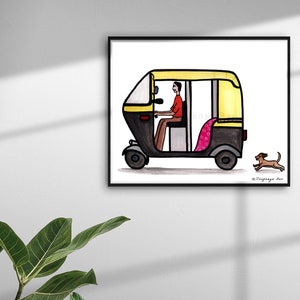 Auto Rickshaw, Indian Auto Rickshaw, Auto Rickshaw illustration, Rickshaw, Tuk Tuk, Indian art, Indian painting, Quirky indian art image 6