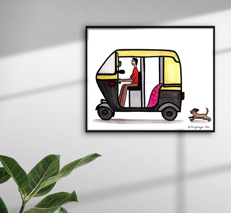 Auto Rickshaw, Indian Auto Rickshaw, Auto Rickshaw illustration, Rickshaw, Tuk Tuk, Indian art, Indian painting, Quirky indian art image 6