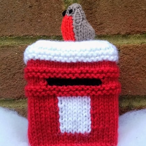 PDF KNITTING PATTERN Winter Post Box Chocolate Orange Cover, Christmas Knitting Patterns Toys, Christmas Robin Decoration, Knitted Cosy