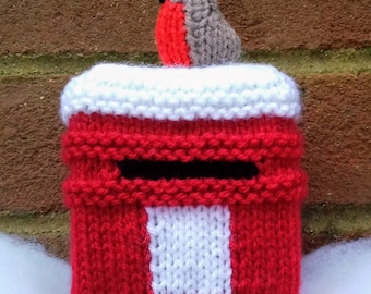 PDF KNITTING PATTERN Winter Post Box Chocolate Orange Cover, Christmas Knitting Patterns Toys, Christmas Robin Decoration, Knitted Xmas Cosy