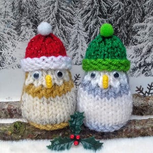 PDF KNITTING PATTERN Christmas Owls Ferrero Rocher Covers, Christmas Tree Decorations, Snowy Owl Chocolate Favours, Knitted Elf / Santa Hat