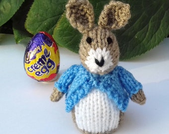 Rabbit Creme Egg Cover Knitting Pattern, Easter Bunny Knitting Pattern, Easter Knitting Patterns Toys, Knitted Egg Cosy, Chocolate Favour