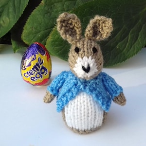 Rabbit Creme Egg Cover Knitting Pattern, Easter Bunny Knitting Pattern, Easter Knitting Patterns Toys, Knitted Egg Cosy, Chocolate Favour