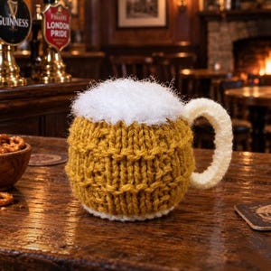 PDF KNITTING PATTERN Beer Mug Chocolate Orange Cover, Christmas / Valentine's Day / Father's Day Guinness Ale Lager, Knitted Beer Glass Cosy