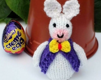 Easter Bunny Creme Egg Cover Knitting Pattern, Easter Knitting Patterns Toys, Rabbit Pattern, Knitted Easter Egg Cosy, Chocolate Favours