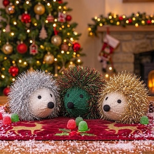 PDF KNITTING PATTERN Ferrero Rocher Covers Tinsel Hedgehogs, Knitted Christmas Tree Decorations, Lindt Lindor Chocolate Treat Holder