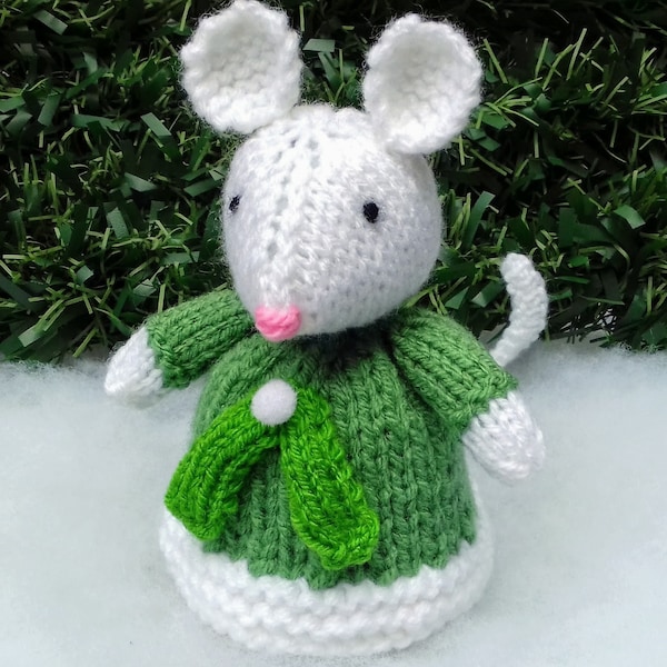 Mistletoe Mouse Chocolate Orange Cover Knitting Pattern, Christmas Knitting Patterns For Toys, Knitted Christmas Decorations, Mice Cosy Gift