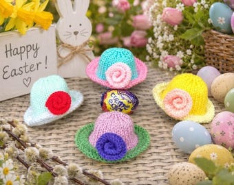 PDF KNITTING PATTERN Easter Bonnets Creme Egg Cover, Easter Knitting Patterns, Mother's Day Chocolate Favours, Knitted Hats, Easter Egg Cosy