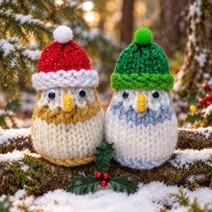 PDF KNITTING PATTERN Christmas Owls Ferrero Rocher Covers, Christmas Tree Decorations, Snowy Owl Chocolate Favours, Knitted Elf / Santa Hat