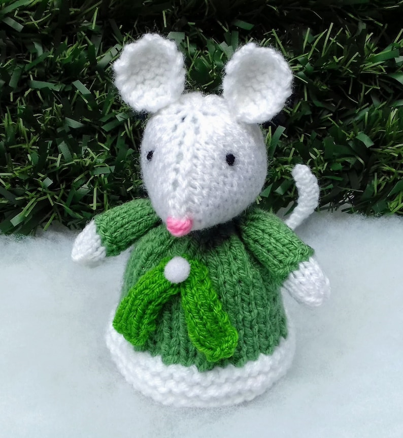 Mistletoe Mouse Chocolate Orange Cover Knitting Pattern, Christmas Knitting Patterns For Toys, Knitted Christmas Decorations, Mice Cosy Gift image 2