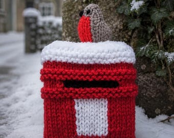 PDF KNITTING PATTERN Post Box Calendar Chocolate Orange Cover, Christmas Knitting Patterns, Christmas Robin, Knitted Desktop Calendar Cosy
