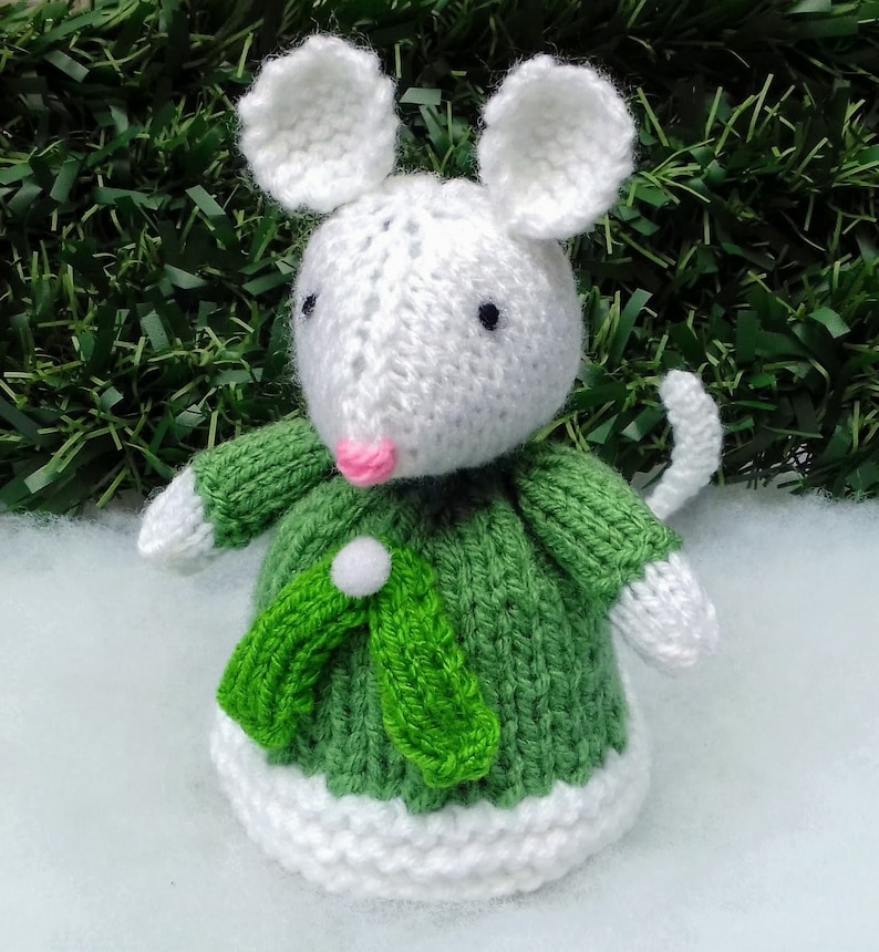 Mistletoe Mouse Chocolate Orange Cover Knitting Pattern, Christmas Knitting Patterns For Toys, Knitted Christmas Decorations, Mice Cosy Gift image 10