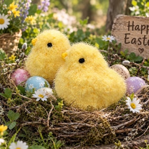 PDF KNITTING PATTERN Fluffy Chicks Creme Egg Covers, Spring Chocolate Favours, Knitted Chicken / Hen Easter Egg Cosy, Plushie Toy Egg Hunt