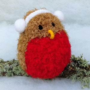 PDF KNITTING PATTERN Robin with Ear Muffs Chocolate Orange Cover, Christmas Knitting Patterns Toys Knitted Christmas Robin Pattern Cosy Gift