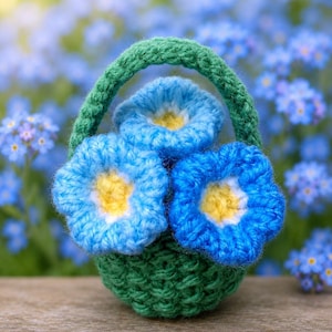PDF KNITTING PATTERN Forget-me-not Flower Basket Ferrero Rocher Cover, Valentine's Day / Mother's Day / Easter / Alzheimer's Awareness