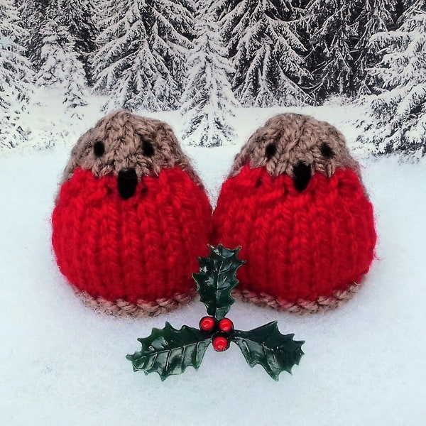 Christmas Robin Ferrero Rocher Cover Knitting Pattern, Christmas Knitting Patterns Toys, Knitted Robin Christmas Tree Chocolate Favours Gift