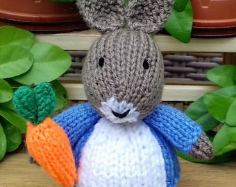 Rabbit with Carrot Chocolate Orange Cover Knitting Pattern, Easter Bunny Knitting Pattern, Easter Knitting Patterns Toys Knitted Cosy Holder