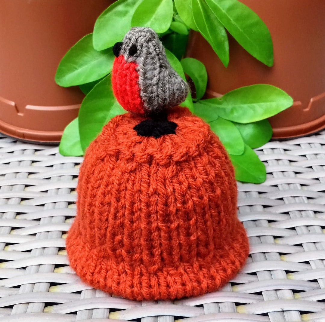 Robin on Flowerpot Chocolate Orange Cover Knitting Pattern Etsy UK