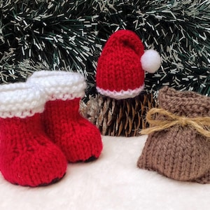 PDF KNITTING PATTERN Santa&#39;s Boots, Hat & Sack Chocolate Favours, Ferrero Rocher Covers, Knitted Christmas Tree Decorations, Lindt Lindor